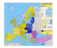 Mapa geopoltico de los pases de la UE (en  color amarillo) y de los pases candidatos (en  colores azl y morado)