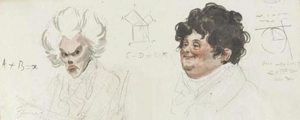 Caricaturas, de izquierda a derecha, de Legendre y de Fourier