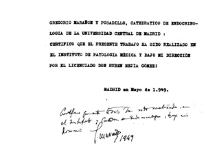 Certificado manuscrito de Maran