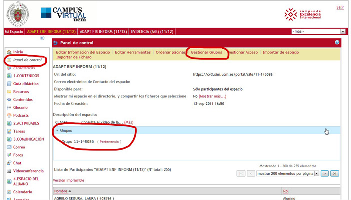 Imagen de la opci�n de men� para gesti�n de grupos