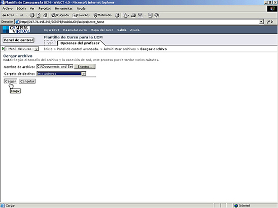 Imagen donde se ve cmo subir/cargar archivos