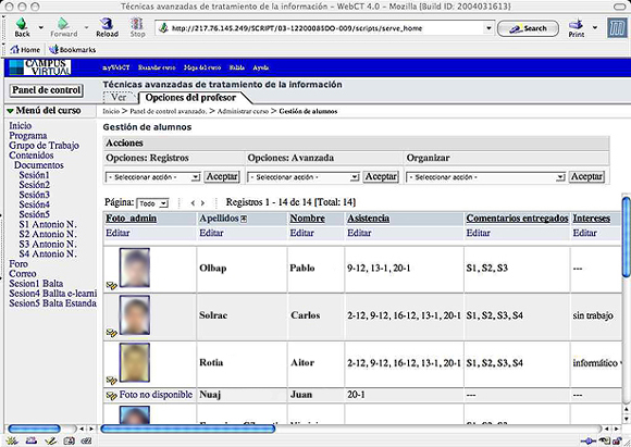 Imagen del Panel de Control, Gestin de Alumnos